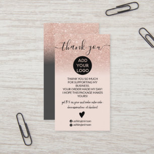 Roos goud glitter ombre blush order bedankt visitekaartje