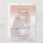 Roos goud glitter ombre blush script foto bruiloft kaart (Voorkant)