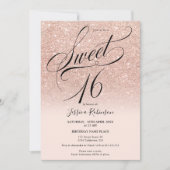 Roos goud glitter ombre chic script roze Sweet 16 Kaart (Voorkant)