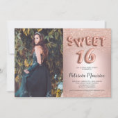 Roos goud glitter ombre letter foil foto zoet 16 kaart (Voorkant)