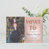 Roos goud glitter ombre letter foil foto zoet 16 kaart (Staand voorkant)