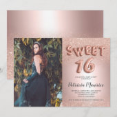 Roos goud glitter ombre letter foil foto zoet 16 kaart (Voorkant / Achterkant)