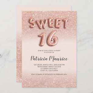 Roos Goud Glitter Ombre Letters Roze Chic Sweet 16 Kaart