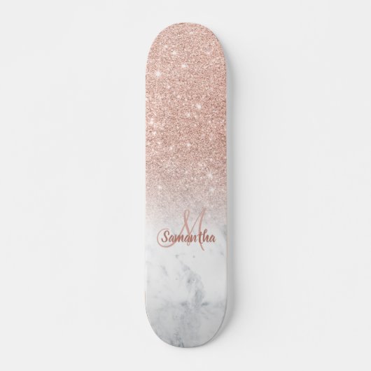 Roos goud glitter ombre marmer chic add jouw naam persoonlijk skateboard (Voorkant)