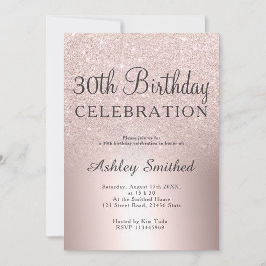 Roos goud glitter ombre metallic 30e verjaardag kaart (Voorkant)