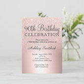 Roos goud glitter ombre metallic 90e verjaardag kaart (Staand voorkant)