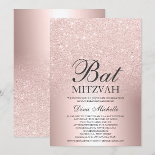 Roos goud glitter ombre metallic chic Bat Mitzvah Kaart