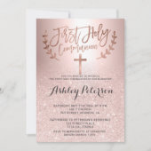 Roos goud glitter ombre metallic first communie kaart (Voorkant)