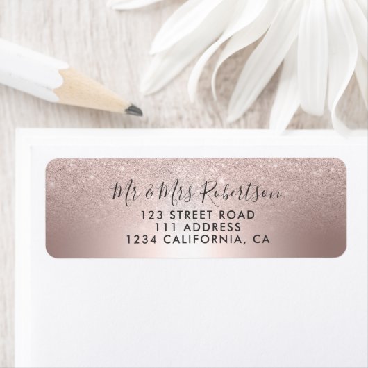 Roos goud glitter ombre metallic folie bruiloft etiket (Insitu)