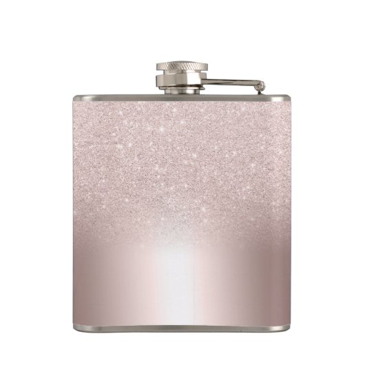 Roos goud glitter ombre metallic folie monogram heupfles (Achterkant)