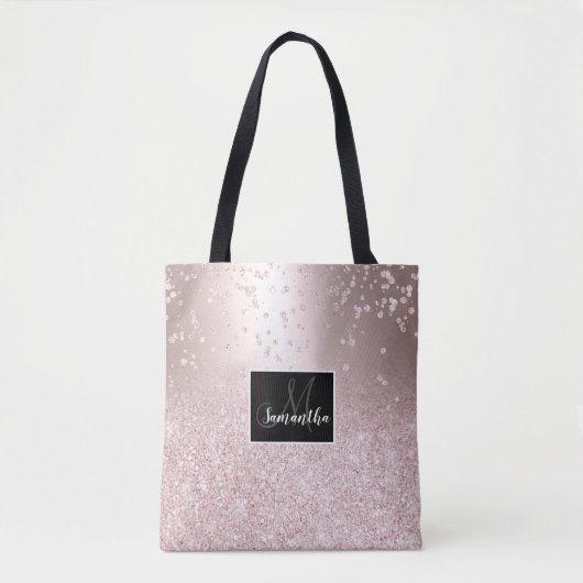 Roos goud glitter ombre metallic sparkles confetti tote bag (Voorkant)
