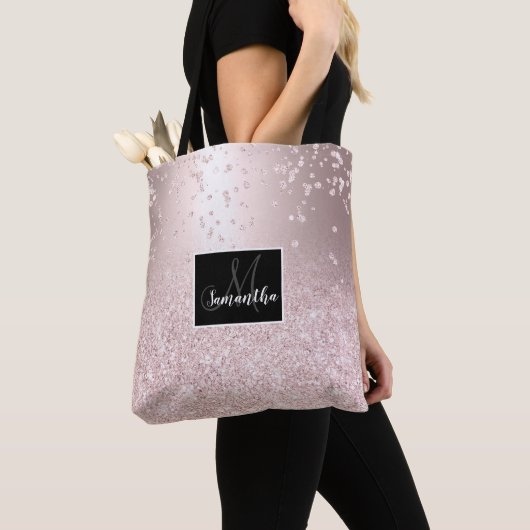 Roos goud glitter ombre metallic sparkles confetti tote bag (Dichtbij)