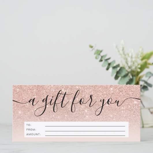 Roos goud glitter ombre roze gift (Staand voorkant)