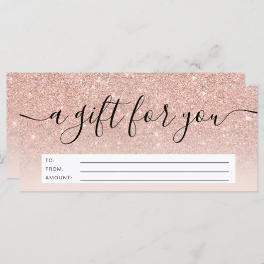 Roos goud glitter ombre roze gift (Voorkant / Achterkant)