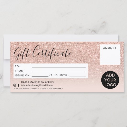 Roos goud glitter ombre roze gift logo (Voorkant)