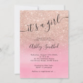 Roos goud glitter ombre roze script baby shower kaart (Voorkant)