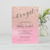 Roos goud glitter ombre roze script baby shower kaart (Staand voorkant)