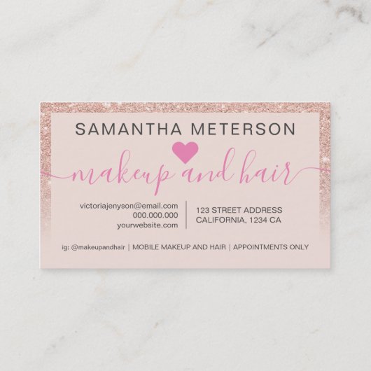 Roos Goud Glitter Ombre Script Make-up Blush 10 Klantenkaartje (Achterkant)