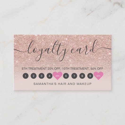 Roos Goud Glitter Ombre Script Make-up Blush 10 Klantenkaartje (Voorkant)