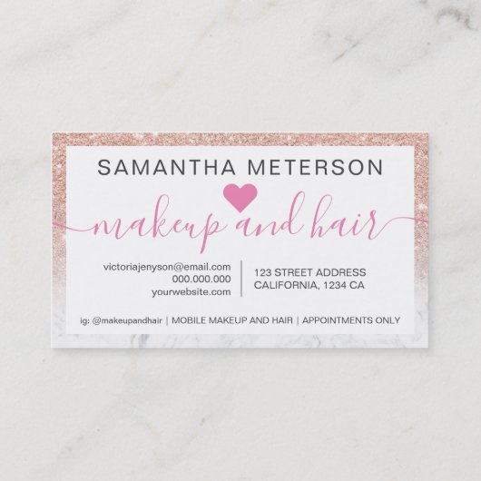 Roos Goud Glitter Ombre Script Make-up Marmer 10 L Klantenkaartje (Achterkant)