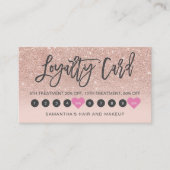 Roos goud glitter ombre script make-up roze 10 klantenkaartje (Voorkant)