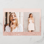 Roos goud glitter ombre script roze quinceañera folie uitnodiging (Achterkant)