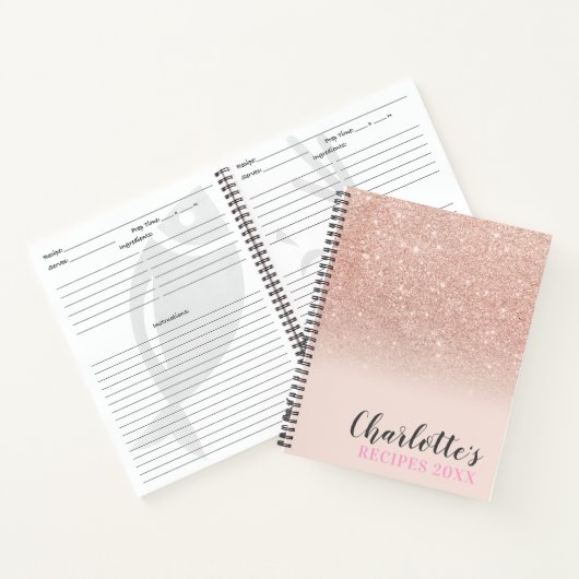 Roos Goud Glitter Ombre Sparkle Blush Pink Recepte Notitieboek (Binnen)