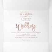 Roos Goud Glitter Ombre Typografie Witte bruiloft Drieluik Uitnodiging (Binnenkant midden)