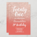 Roos goud glitter ombre zalm 21st Birthday Kaart<br><div class="desc">Faux roos gold glitter ombre op zalm 21st Birthday Een moderne 21e verjaardag met moderne,  originele en eenvoudige faux roos goudglitter-uitnodiging en handgeschreven stijl borsteltypografie op een volledig aanpasbare zalmkleurachtergrond. Als u een gewijzigde en aangepaste tekst nodig hebt,  aarzel dan niet om contact met mij op te nemen!</div>