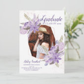 Roos Goud Glitter paarse Bloemen Foto afstuderen Kaart (Staand voorkant)