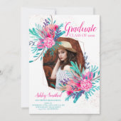 Roos Goud Glitter Roze Bloemen Foto afstuderen Kaart (Voorkant)