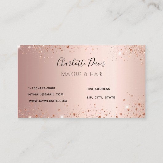 Roos goud glitter roze bloemkool schoonheid visitekaartje (Achterkant)