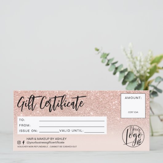 Roos goud glitter roze cadeau logo (Staand voorkant)