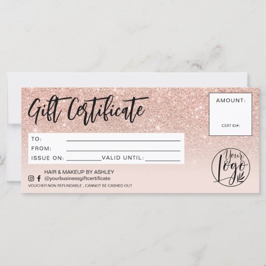 Roos goud glitter roze cadeau logo (Voorkant)