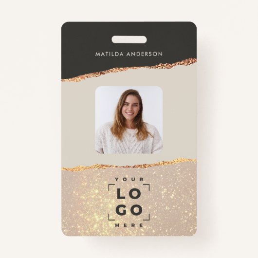 Roos goud glitter roze en zwart-wit elegant badge (Voorkant)