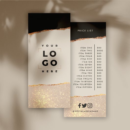 Roos goud glitter roze en zwarte prijslijst giraal reclamekaart