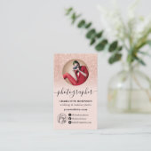 Roos Goud glitter roze foto qr logo fotograaf Visitekaartje (Staand voorkant)