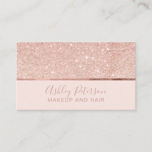 Roos goud glitter roze haar make-up typografie visitekaartje (Voorkant)