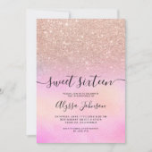 Roos goud glitter roze holografische foto zoet 16 kaart (Voorkant)