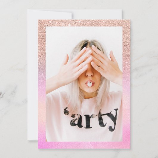 Roos goud glitter roze holografische foto zoet 16 kaart (Achterkant)