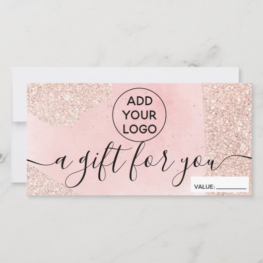 Roos goud glitter roze logo gift certificaat (Voorkant)