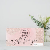 Roos goud glitter roze logo gift certificaat (Staand voorkant)
