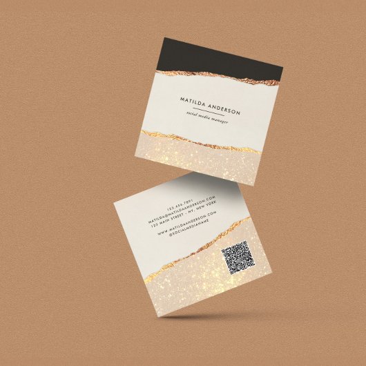 Roos goud glitter roze moderne QR-code Vierkante Visitekaartje