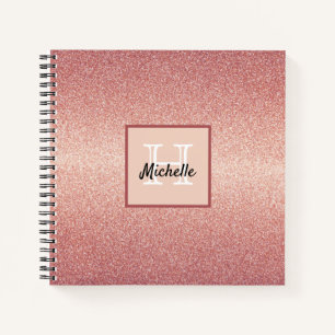 Roos goud glitter roze monogram notitieboek