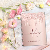 Roos goud glitter roze monogram script dagboek notitieboek