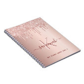 Roos goud glitter roze monogram script dagboek notitieboek (Rechterzijde)