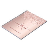 Roos goud glitter roze monogram script dagboek notitieboek (Linkerzijde)