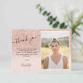 Roos goud glitter roze ombre 3 foto's bedankkaart (Staand voorkant)