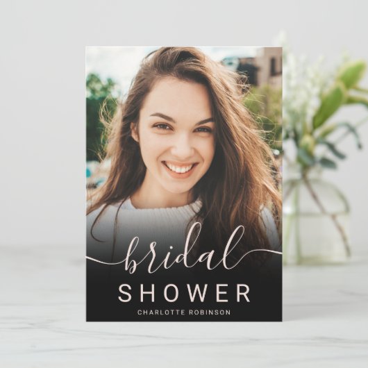 Roos goud glitter roze ombre 5 foto vrijgezellenfe kaart (Staand voorkant)