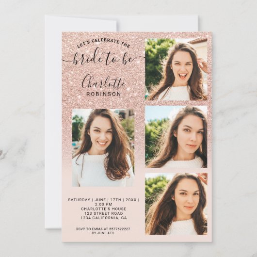 Roos goud glitter roze ombre 5 foto vrijgezellenfe kaart (Achterkant)